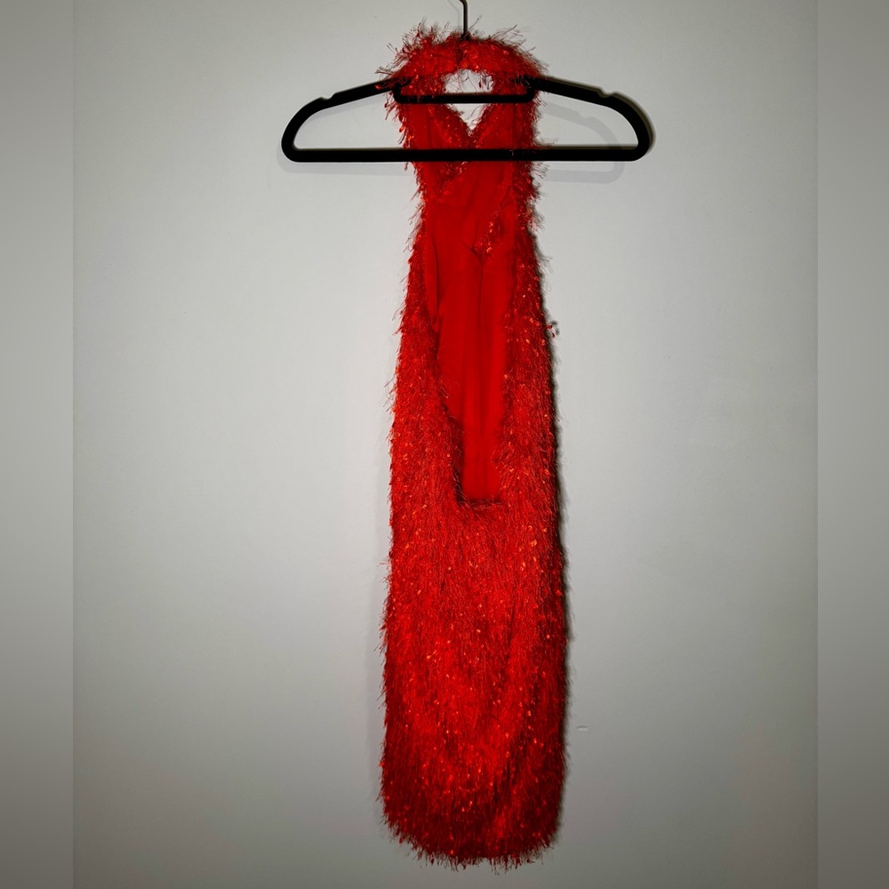 ZARA | Twist Halter Neck Fringe Mini Dress Bright Orange Size Small - Picture 3 of 4